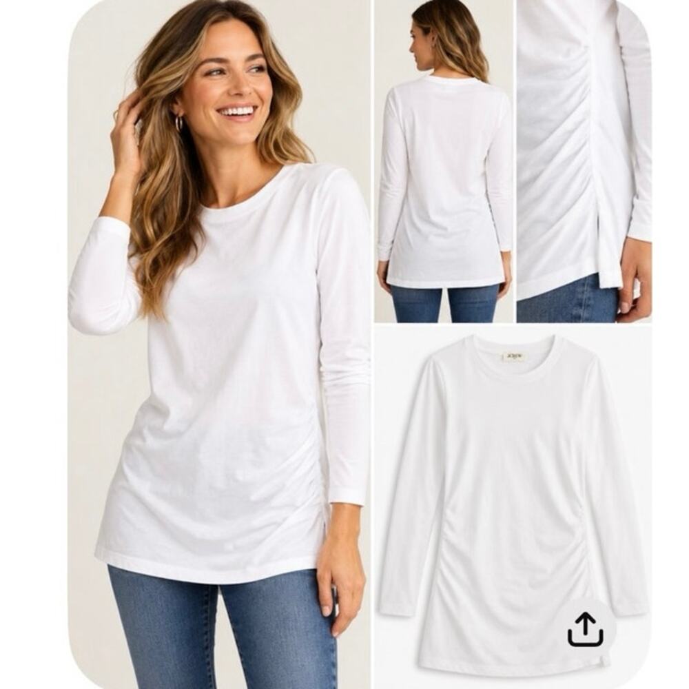 J.Crew NWT White Long Sleeve Crewneck Tunic T-Shirt Top Size L Classic Basic